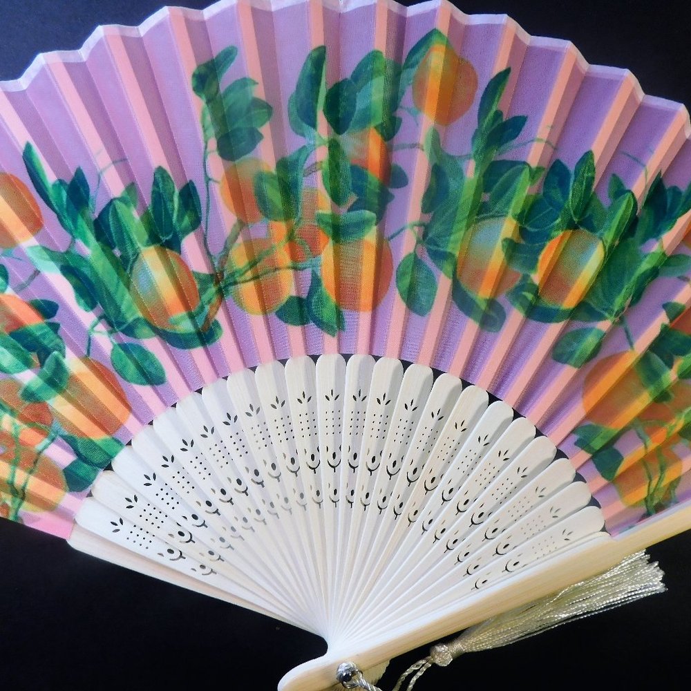 Oranges Fruit Silk Nylon Handheld Fan Folding Hand Fan Handmade Orange